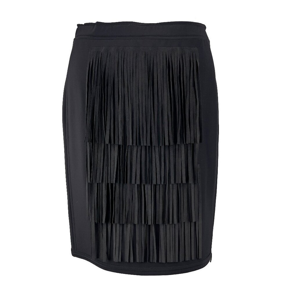 MARC CAIN Fringed Pencil Stretch Jersey Black Siren Office Skirt‎ sz 8